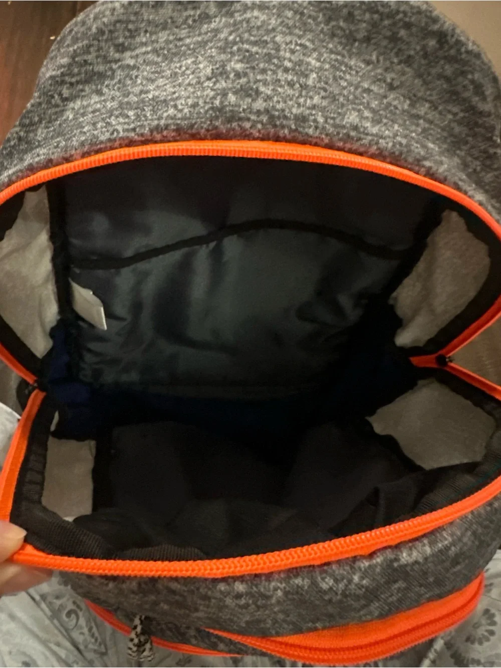 Adidas Grey and Orange Backpack with Blue Logo